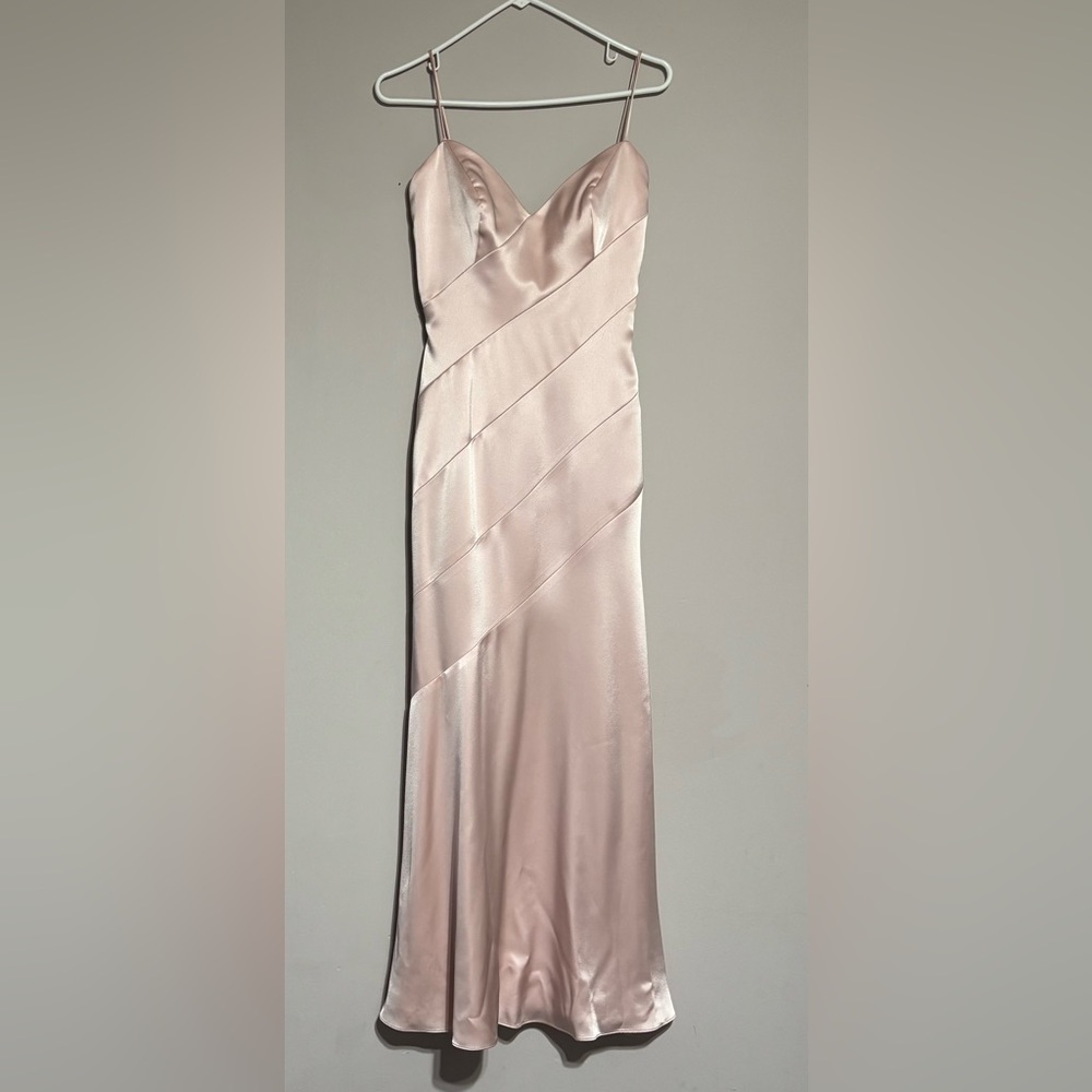 Blush Satin Maxi Slip Dress with Diagonal Paneling